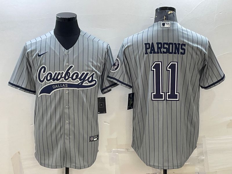 Men Dallas Cowboys #11 Parsons Grey Stripe 2022 Nike Co branded NFL Jerseys